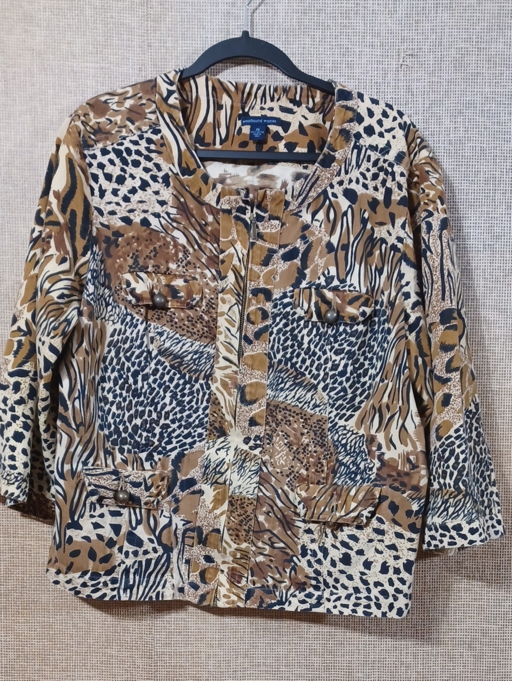 Westbound Mixed Animal Print Utility Jacket in Brown, Black and Cream